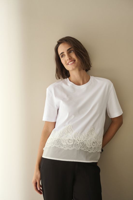 Spitzen Saum-T-Shirt