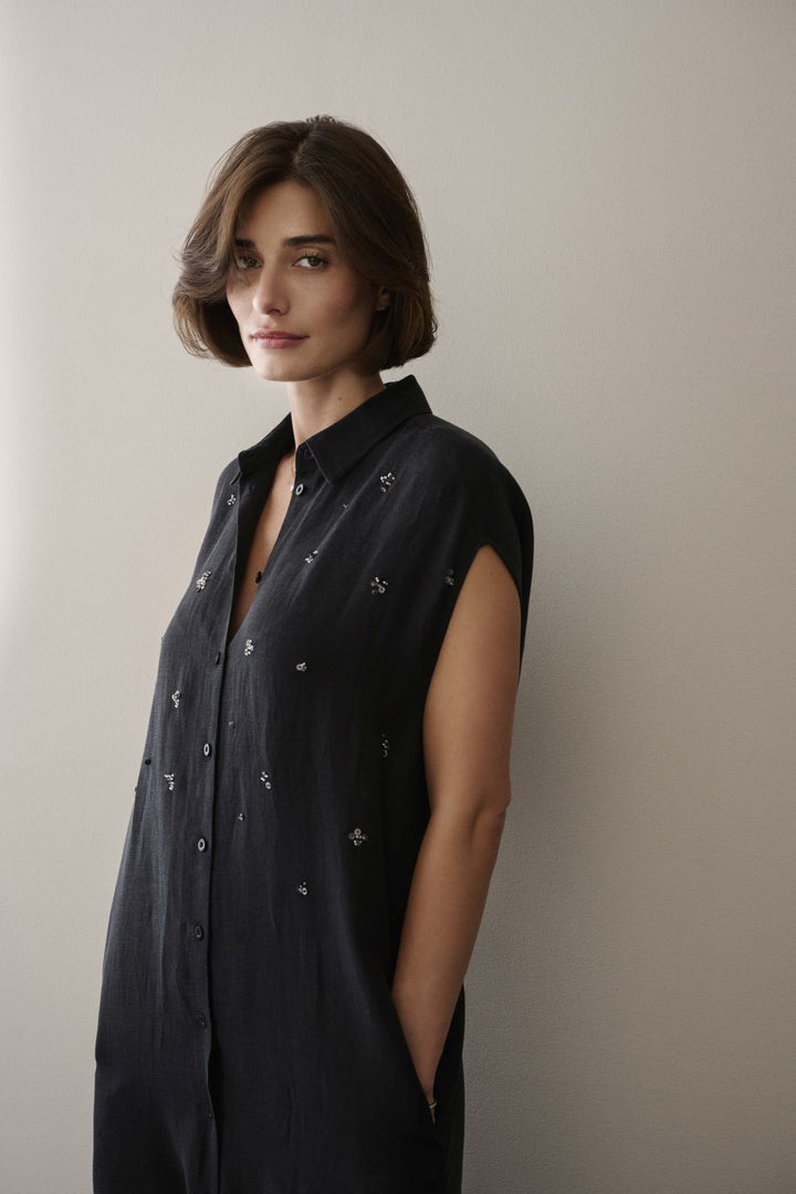 Ärmelloses Pailletten-Maxikleid