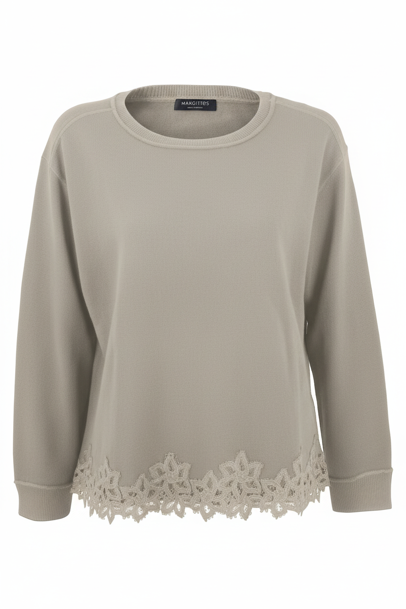 Strickpullover mit Spitzenbesatz